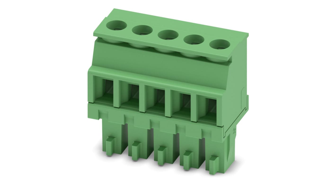 Phoenix Contact, 3.81mm Pitch, MCVR 1.5/ 5-ST-3.81, 5 Way, , Pluggable Terminal Block, Plug, Cable Mount, Screw