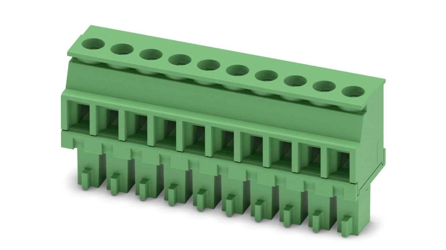 Phoenix Contact, 3.81mm Pitch, MCVR 1.5/10-ST-3.81, 10 Way, , Pluggable Terminal Block, Plug, Cable Mount, Screw