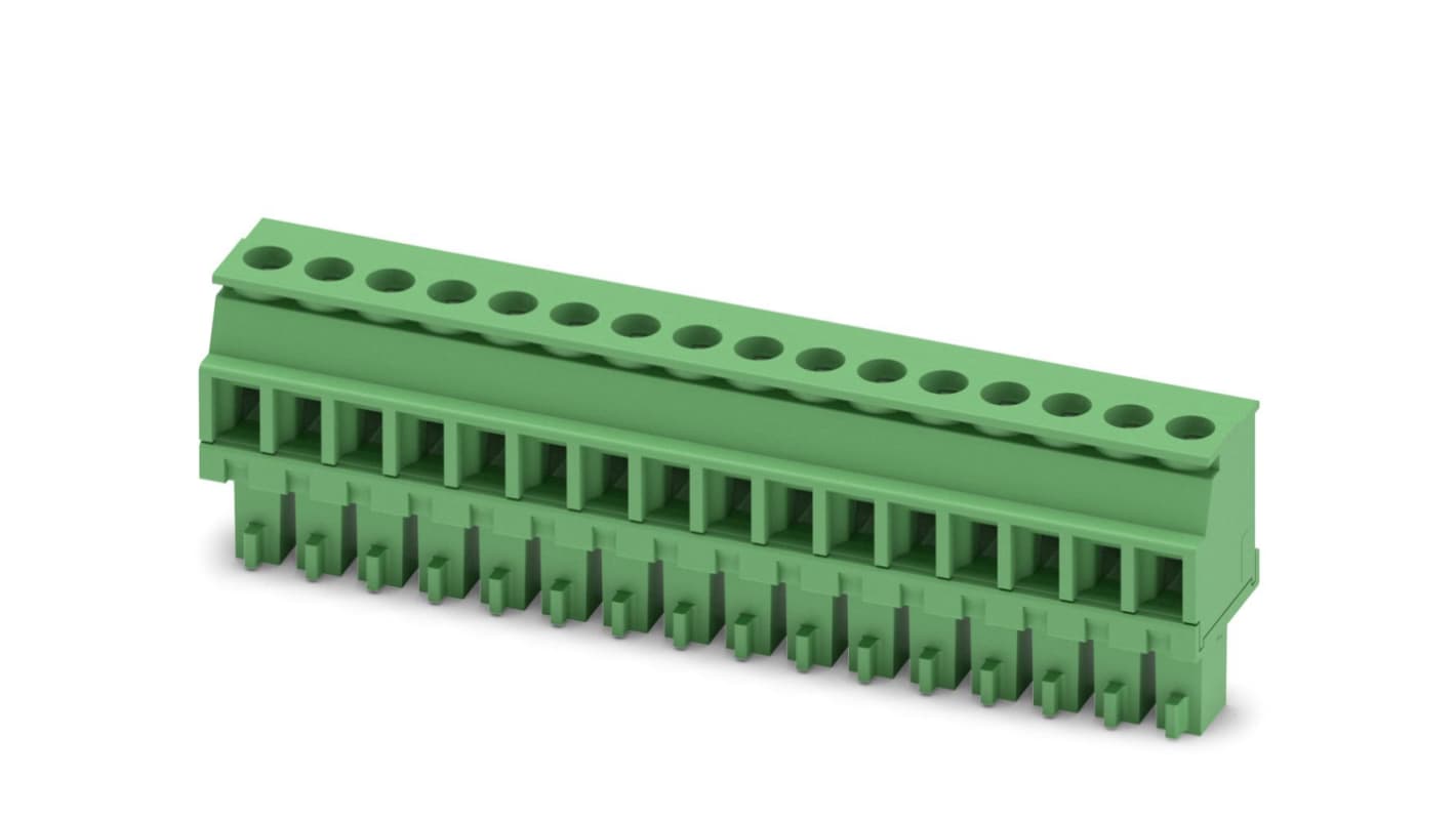 Phoenix Contact, 3.81mm Pitch, MCVR 1.5/16-ST-3.81, 16 Way, , Pluggable Terminal Block, Plug, Cable Mount, Screw