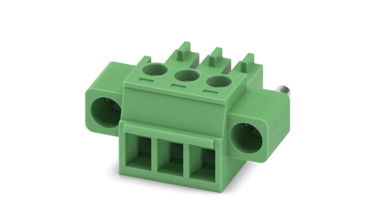 Phoenix Contact, 3.81mm Pitch, MC 1.5/ 3-STF-3.81, 3 Way, , Pluggable Terminal Block, Plug, Cable Mount, Screw