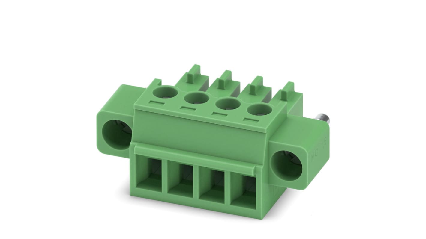 Phoenix Contact, 3.81mm Pitch, MC 1.5/ 4-STF-3.81, 4 Way, , Pluggable Terminal Block, Plug, Cable Mount, Screw