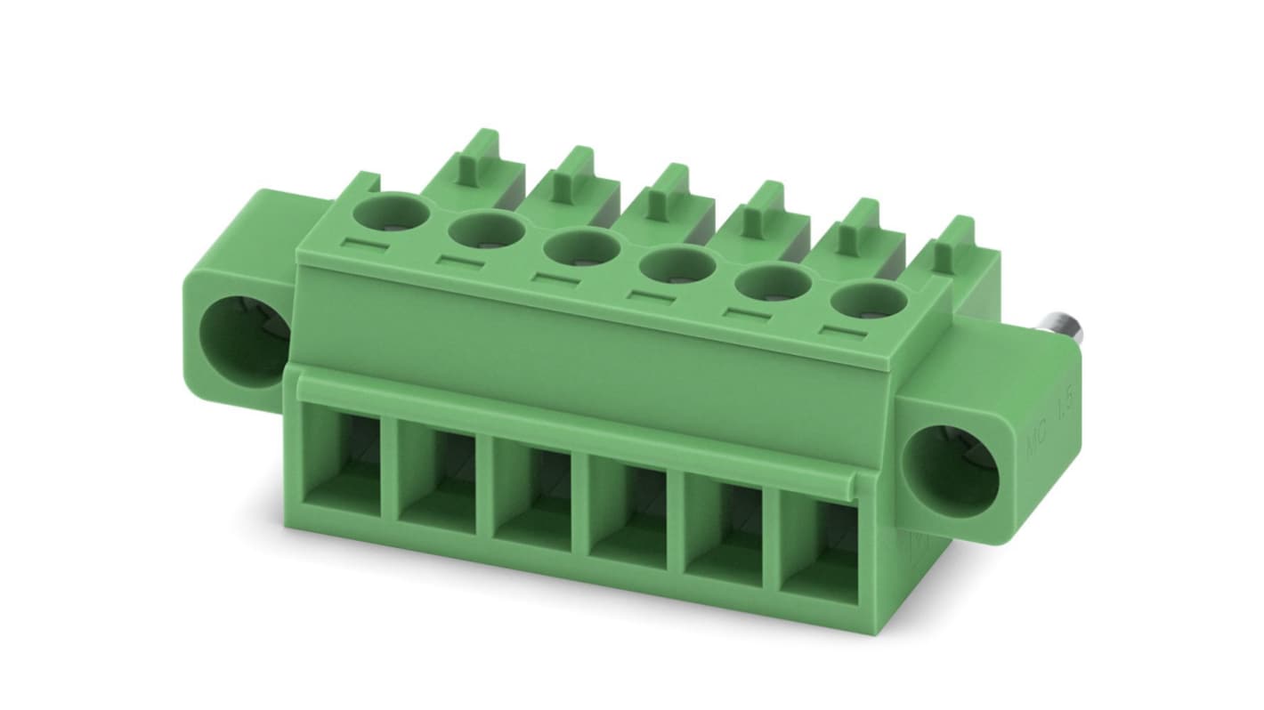 Phoenix Contact, 3.81mm Pitch, MC 1.5/ 6-STF-3.81, 6 Way, , Pluggable Terminal Block, Plug, Cable Mount, Screw