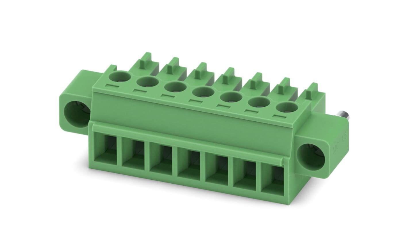 Phoenix Contact, 3.81mm Pitch, MC 1.5/ 7-STF-3.81, 7 Way, , Pluggable Terminal Block, Plug, Cable Mount, Screw