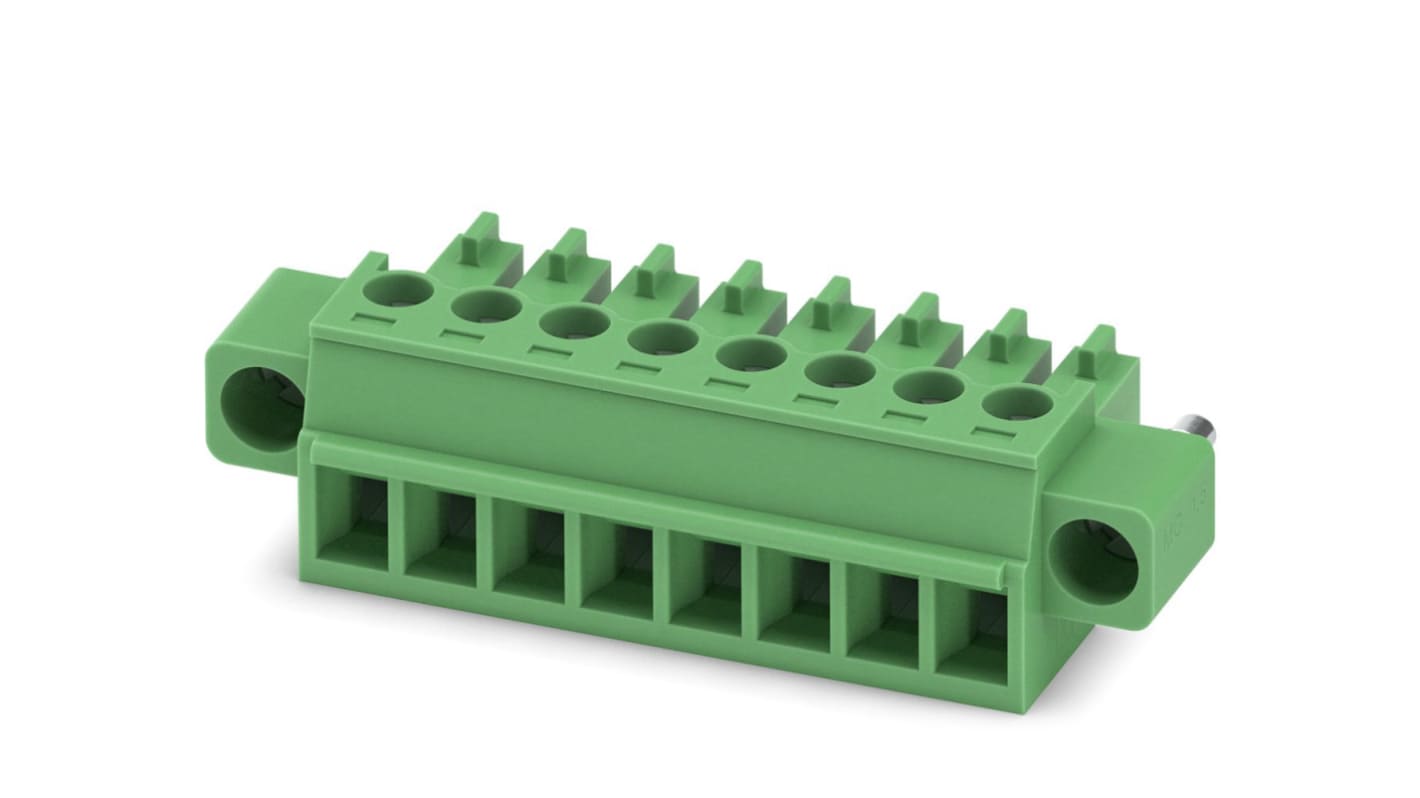 Phoenix Contact, 3.81mm Pitch, MC 1.5/ 8-STF-3.81, 8 Way, , Pluggable Terminal Block, Plug, Cable Mount, Screw