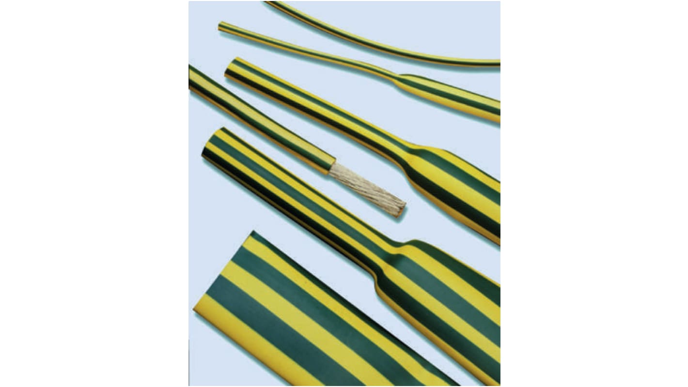 TE Connectivity Heat Shrink Tubing, Green/Yellow 38mm Sleeve Dia. x 1.5m Length 2:1 Ratio, DCPT Series