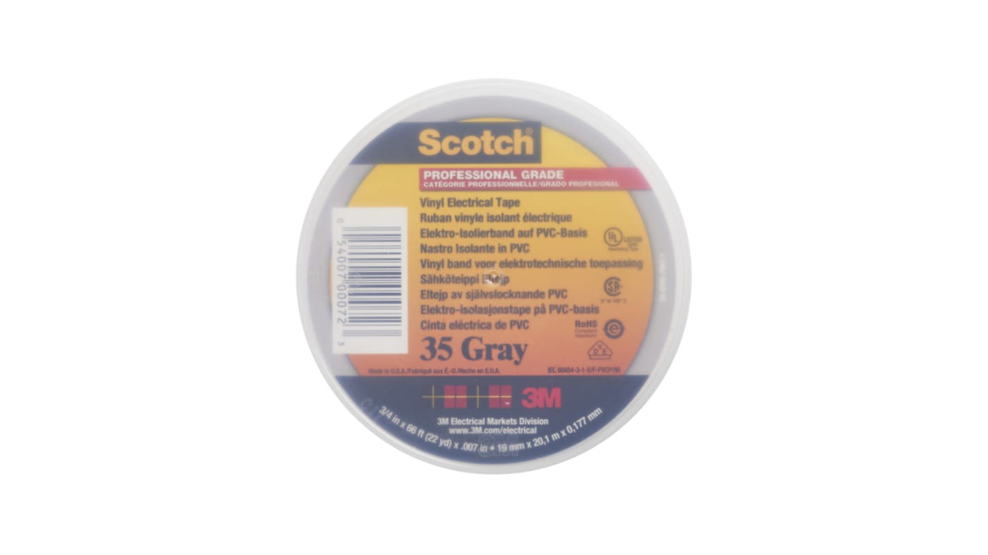 3M Scotch 35 Grey PVC Electrical Tape, 19mm x 20m