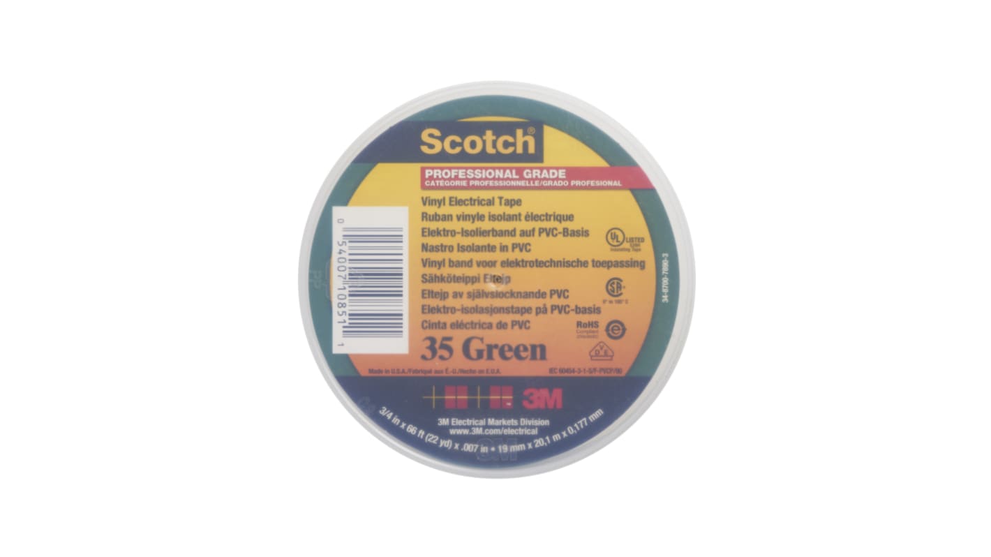 3M Scotch 35 Green PVC Electrical Tape, 19mm x 20m