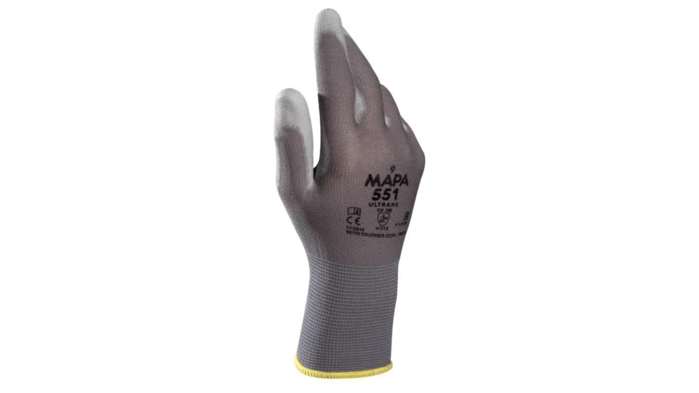 Mapa ULTRANE 551 Grey Polyurethane Work Gloves, Size 9, Polyurethane Coating