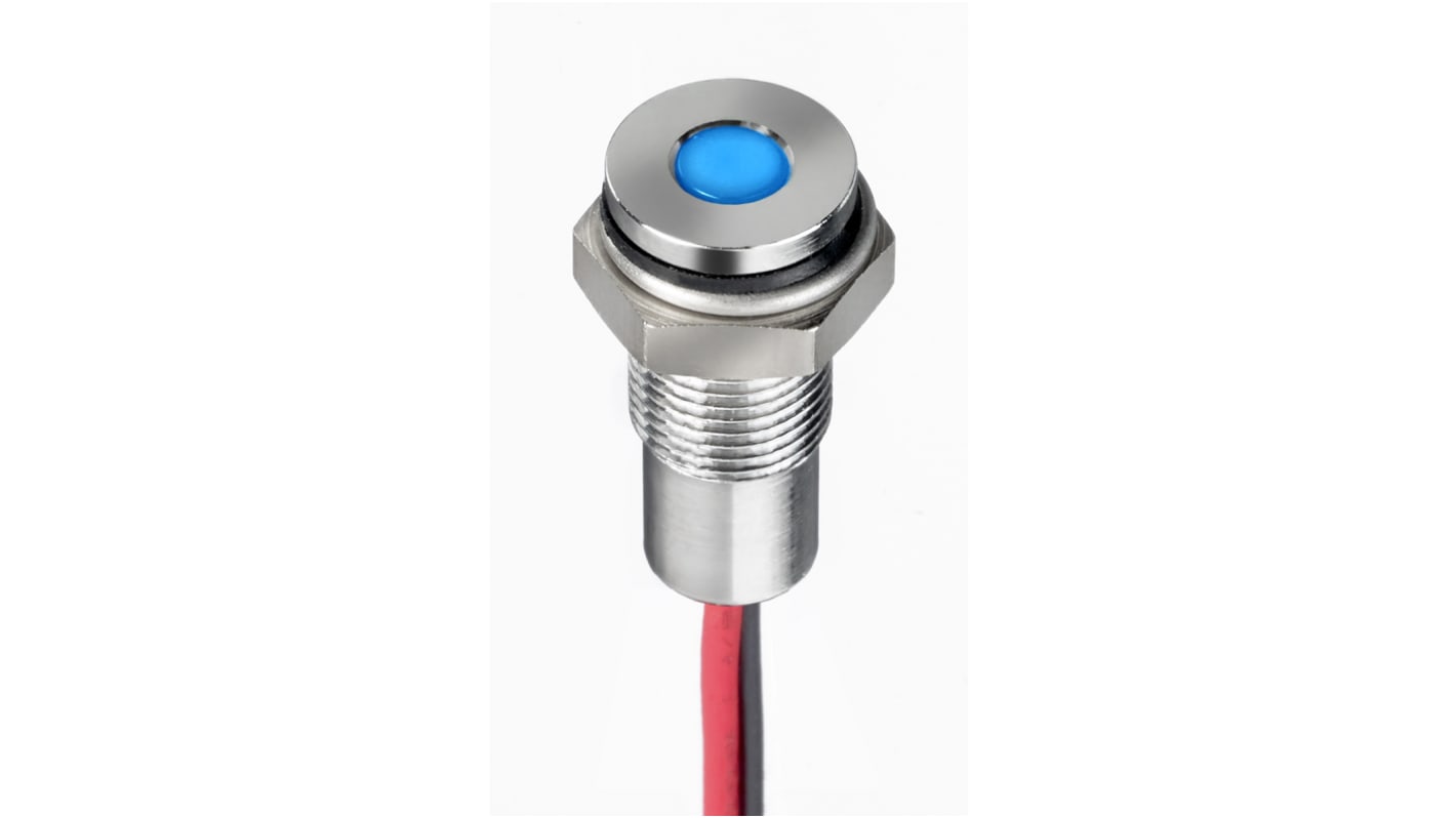 Indicatore da pannello RS PRO Blu  a LED, 21.6 → 26.4V cc, IP67, A filo, foro da 6mm