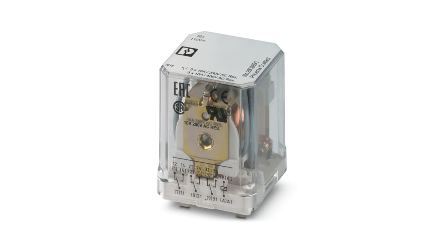 Relé de potencia sin enclavamiento Phoenix Contact REL-PR3-110DC/3X21 de 3 polos, TPDT, bobina 110V dc, 16A