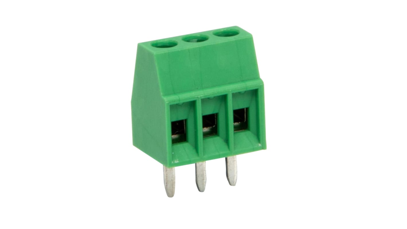 RS PRO PCB Terminal Block, 3-Contact, 2.54mm Pitch, Through Hole Mount, 1-Row, Screw Termination