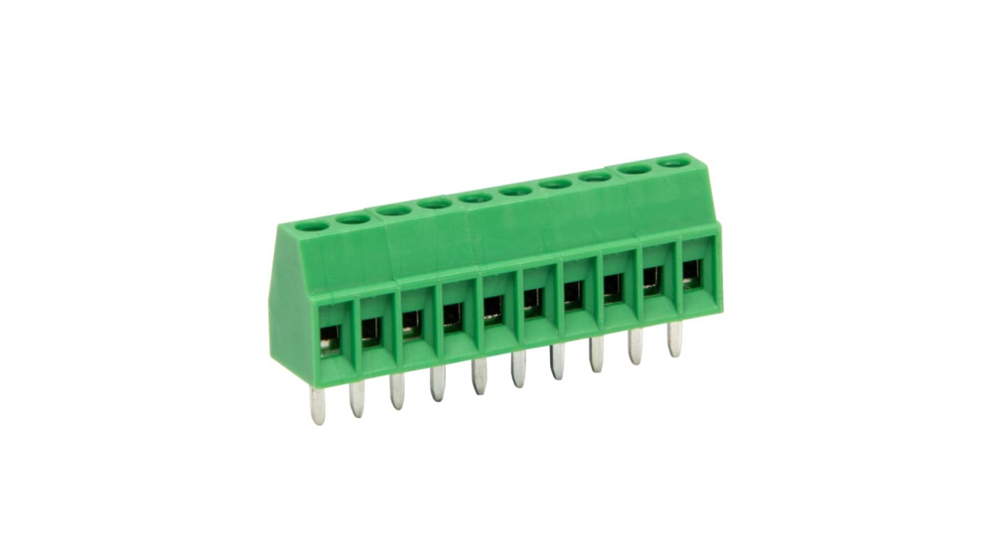 RS PRO PCB Terminal Block, 10-Contact, 2.54mm Pitch, Through Hole Mount, 1-Row, Screw Termination