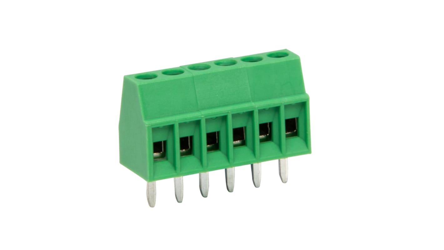 RS PRO PCB Terminal Block, 6-Contact, 2.54mm Pitch, Through Hole Mount, 1-Row, Screw Termination