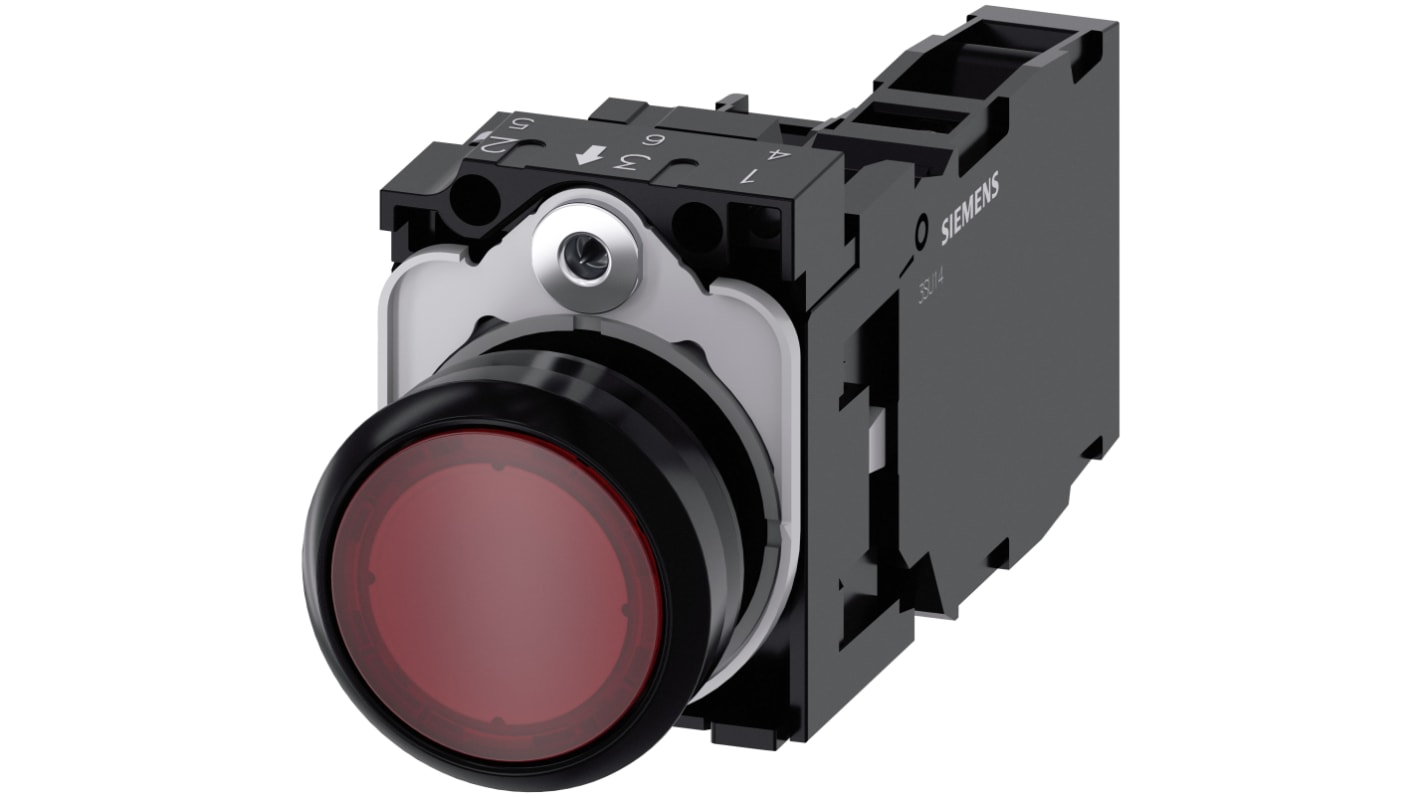 Siemens 带灯按钮开关, Φ22mm开孔, 面板安装, 红色圆形塑料, 单刀双掷, SIRIUS ACT 3SU11系列