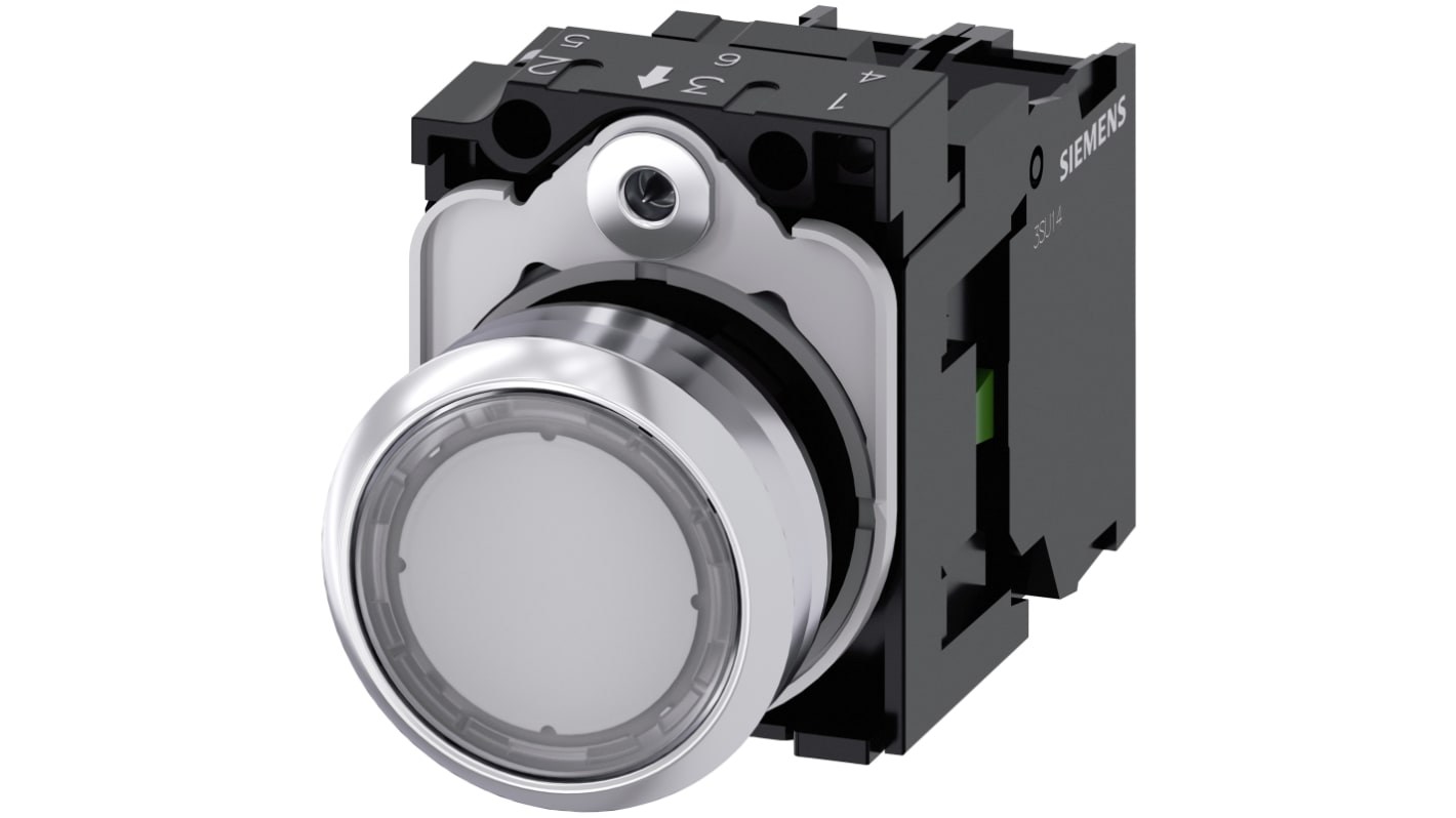 Siemens SIRIUS ACT 3SU11 Series Illuminated Push Button Complete Unit, Panel Mount, 22mm Cutout, SPST