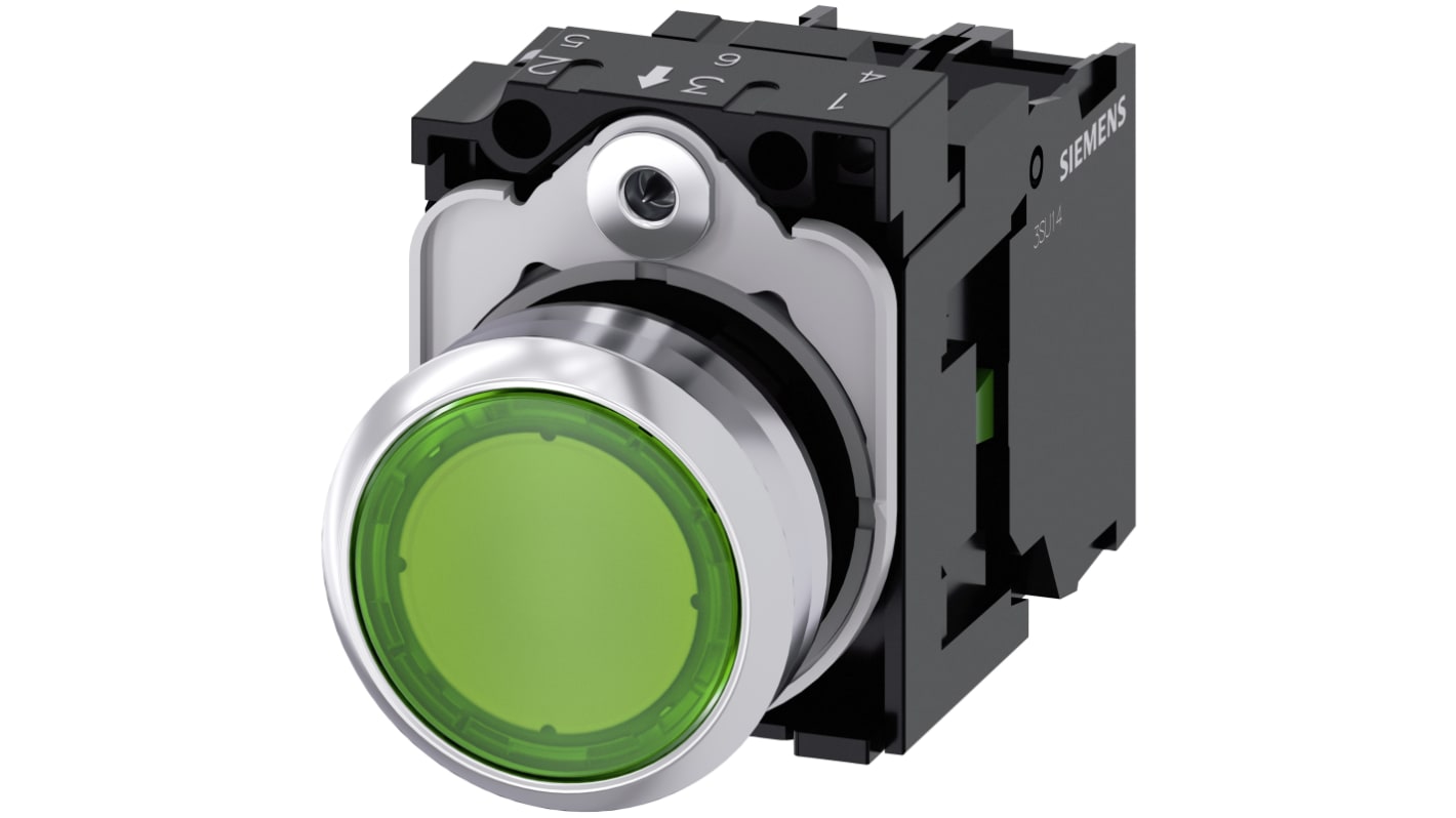 Siemens SIRIUS ACT 3SU11 Series Illuminated Push Button Complete Unit, Panel Mount, 22mm Cutout, SPST