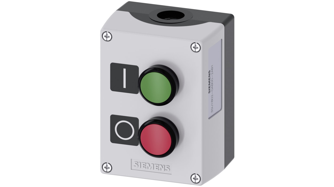 Siemens Push Push Enclosed Push Button - SPDT, Plastic, Green, Red, I, O, IP66, IP67, IP69