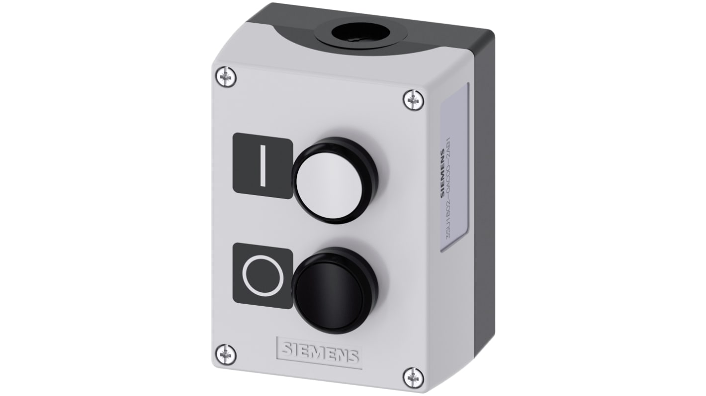 Siemens Enclosed Push Button - SPDT, Plastic, Black, White, IP66, IP67, IP69