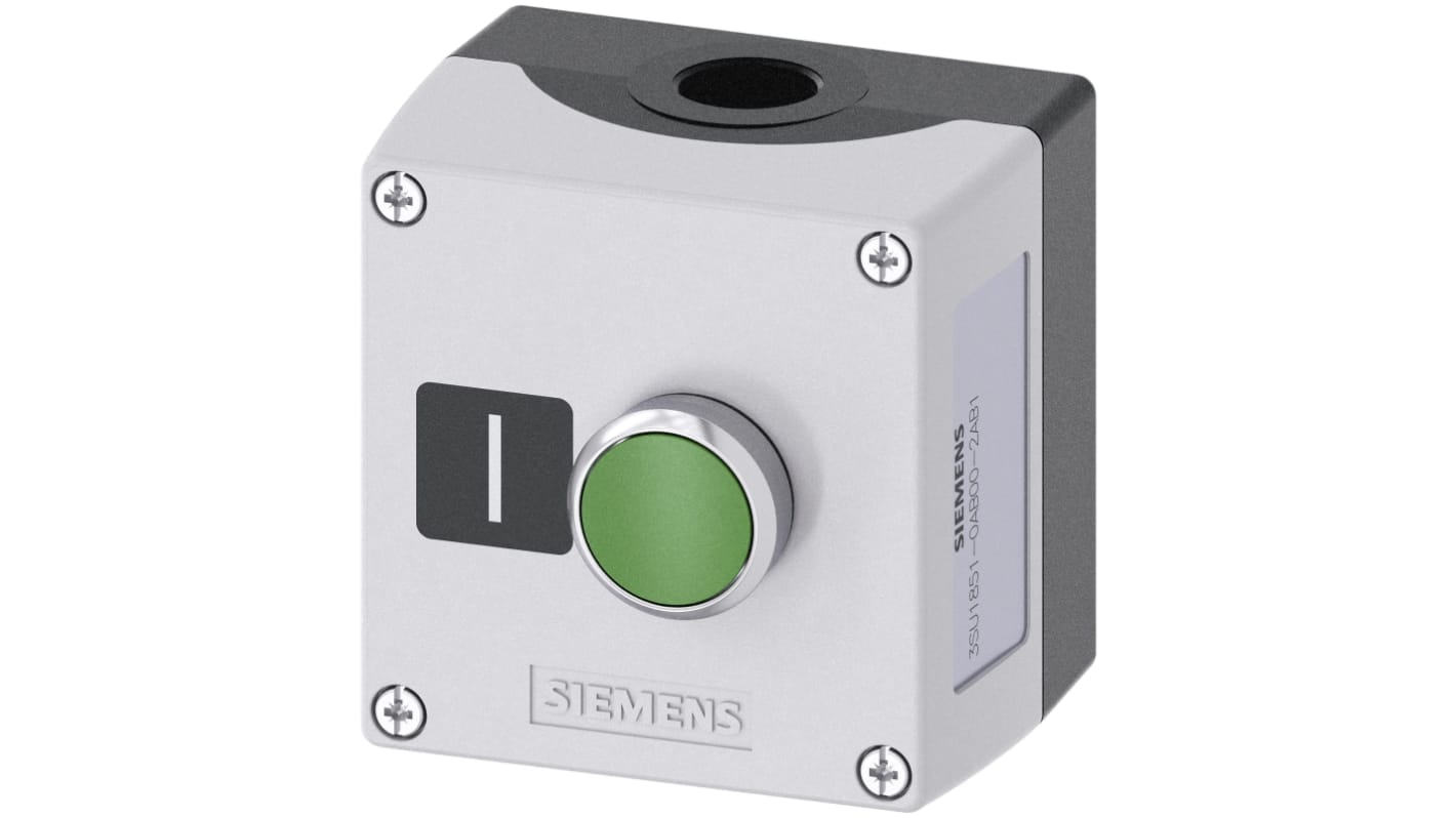 Siemens Enclosed Push Button - SPST, Metal, Green, I, IP66, IP67, IP69