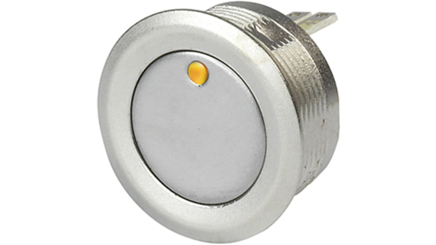 Schurter Illuminated Push Button Switch, Momentary, Panel Mount, 22.2mm Cutout, SPST, Yellow LED, 48V dc