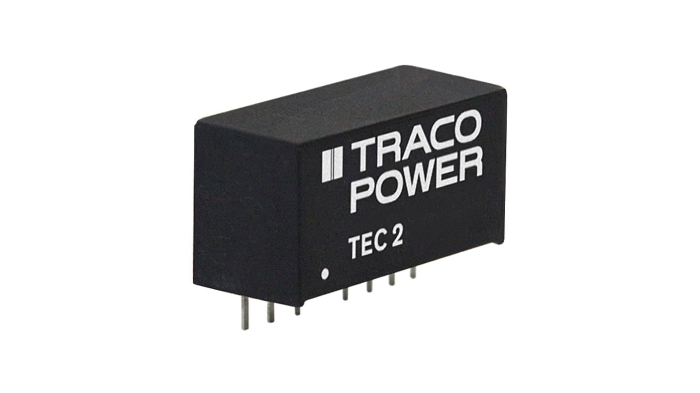 TRACOPOWER TEC 2 DC-DC Converter, 15V dc/ 134mA Output, 4.5 → 13.2 V dc Input, 2W, Through Hole, +95°C Max Temp