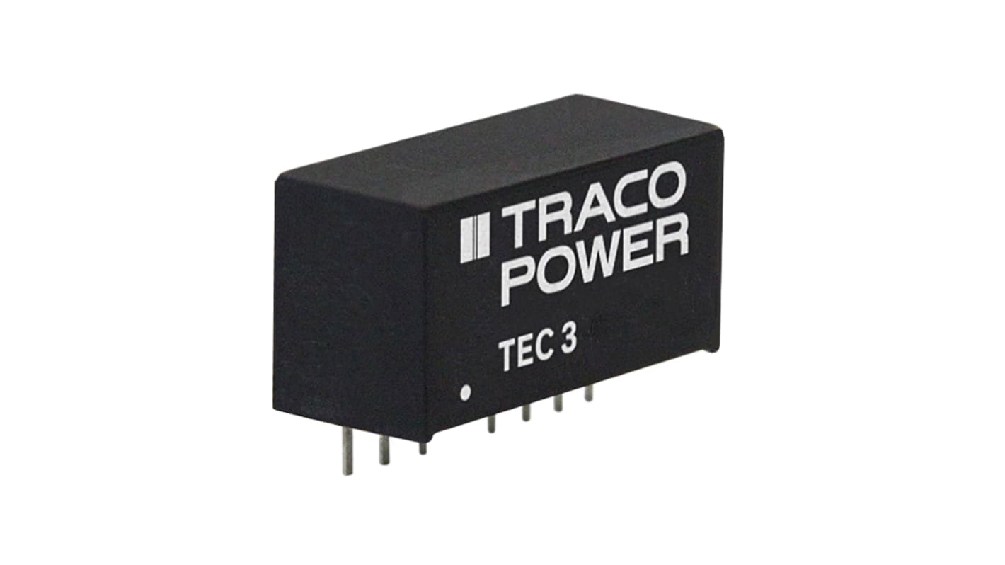 TRACOPOWER TEC 3 DC-DC Converter, 9V dc/ 333mA Output, 9 → 18 V dc Input, 3W, Through Hole, +90°C Max Temp -40°C