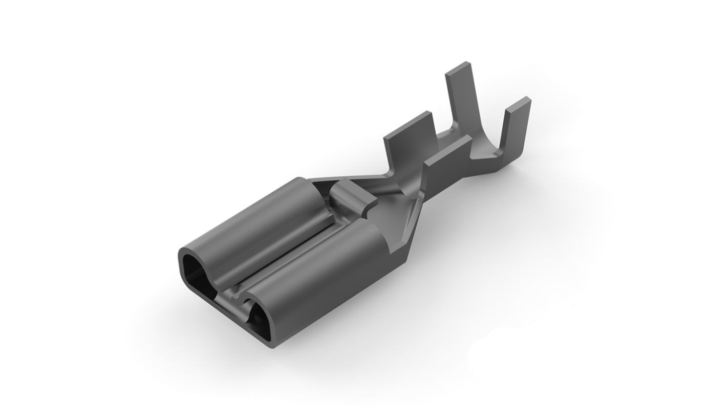TE Connectivity PL 250 Black Uninsulated Female Spade Connector, Receptacle, 6.35 x 0.81mm Tab Size, 2.08mm² to 0.82mm²