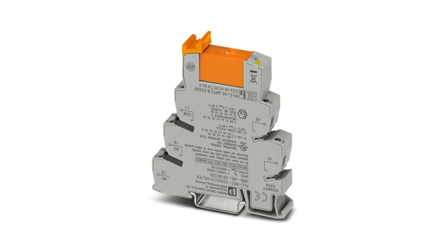 Phoenix Contact Interface Relay, DIN Rail Mount, 110 V dc, 120V ac Coil, SPDT, 1-Pole