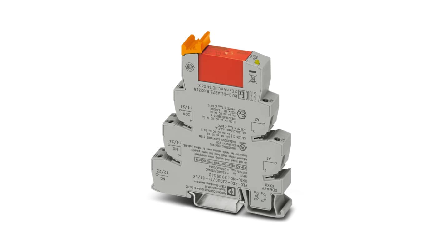 Phoenix Contact Interface Relay, DIN Rail Mount, 220 V dc, 230V ac Coil, DPDT, 2-Pole