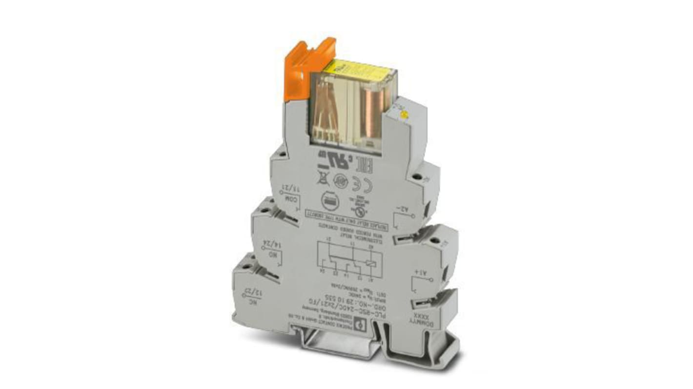 Phoenix Contact PLC-RSC-230UC/21-21/MS Series Interface Relay, DIN Rail Mount, 220 V dc, 230V ac Coil, DPDT, 2-Pole