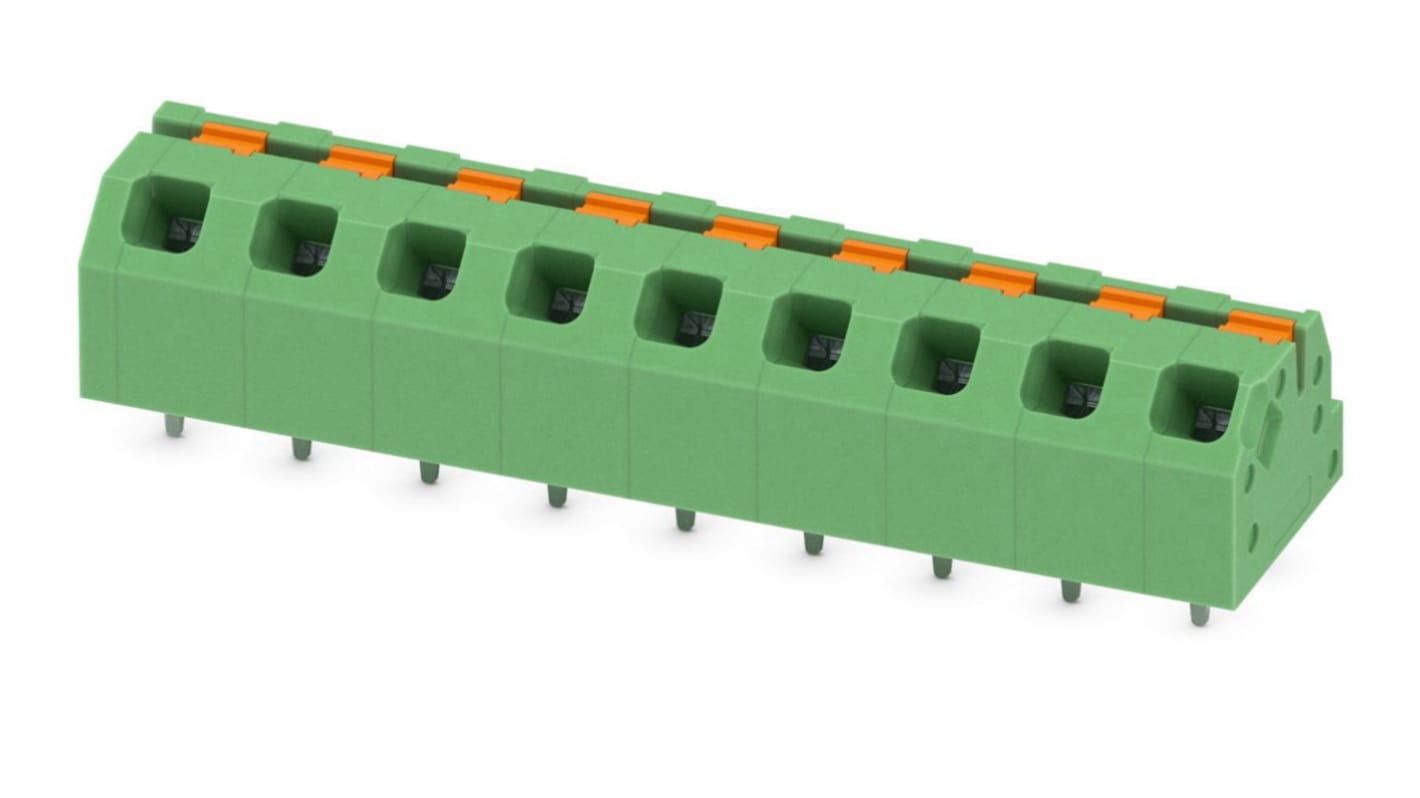 Phoenix Contact SPTAF 1/ 9-5.0-IL Series PCB Terminal Block, 9-Contact, 5mm Pitch, Through Hole Mount, 1-Row, Screw