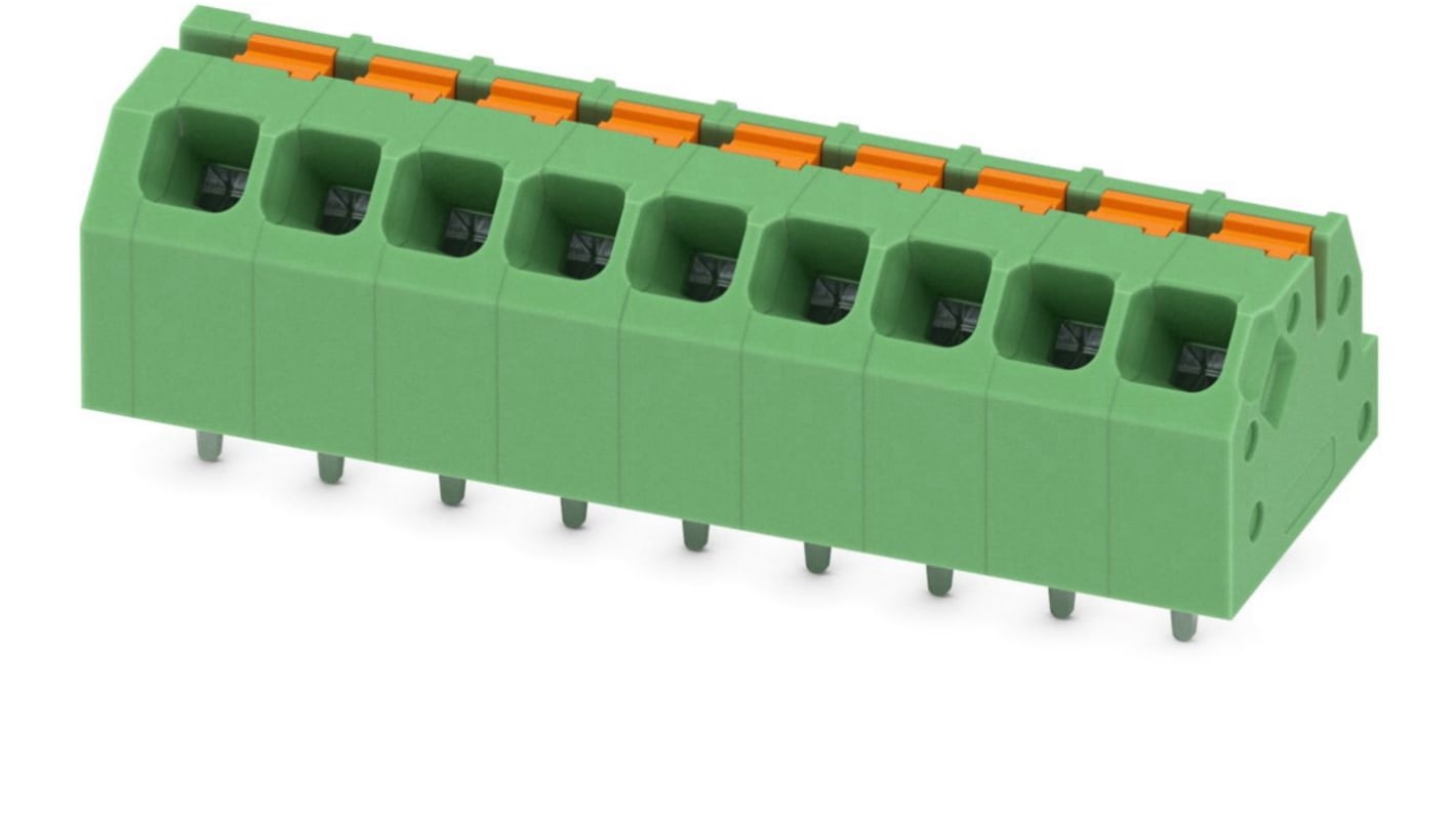 Phoenix Contact SPTAF 1/ 9-3.5-IL Series PCB Terminal Block, 9-Contact, 3.5mm Pitch, Through Hole Mount, 1-Row, Screw