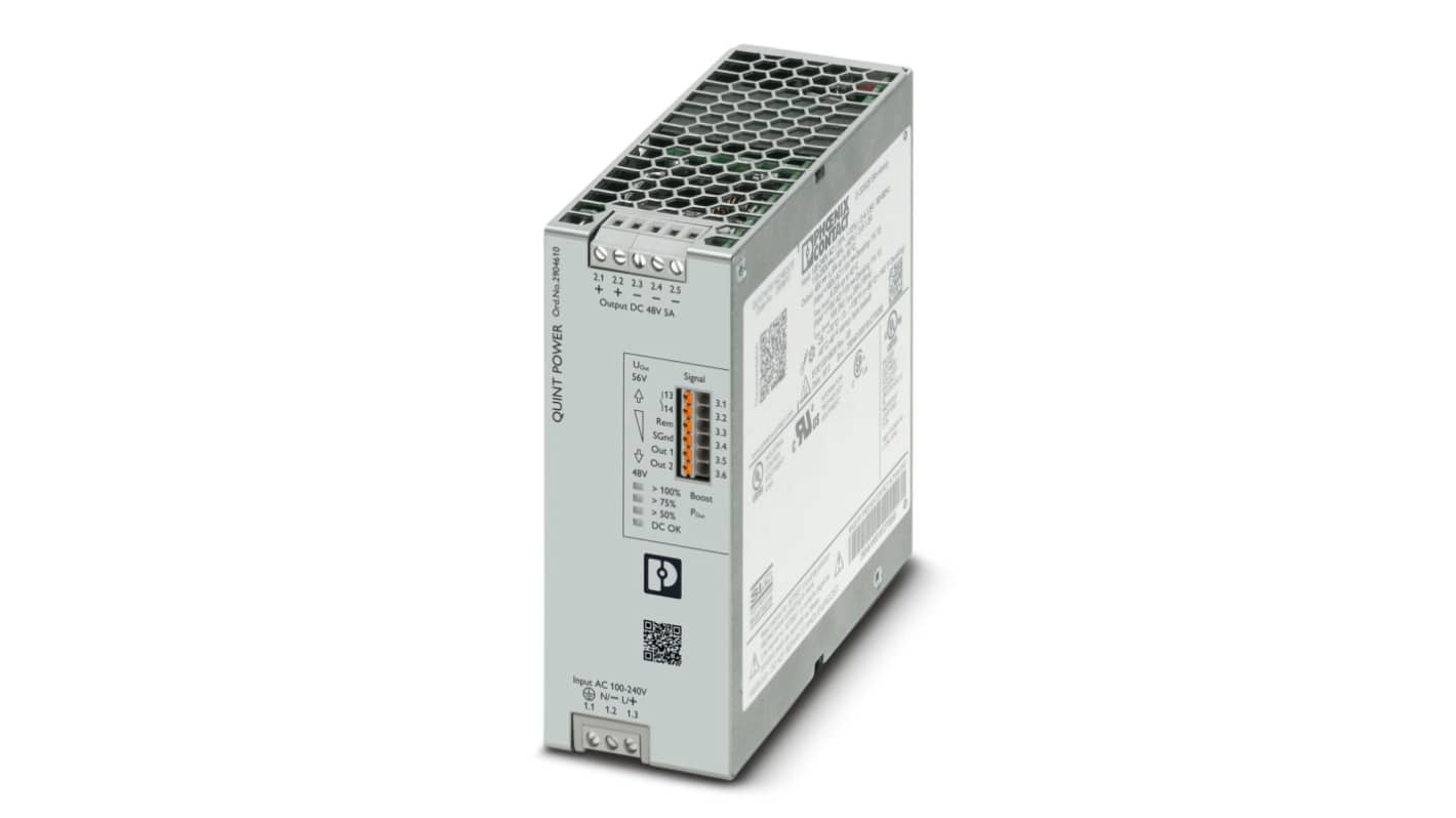 Alimentation pour rail DIN Phoenix Contact, série QUINT4-PS/1AC/48DC/5, 48V c.c.out 5A, 240W