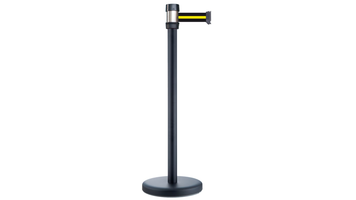 RS PRO Black Steel Retractable Barrier, 2m, Yellow/Black Tape