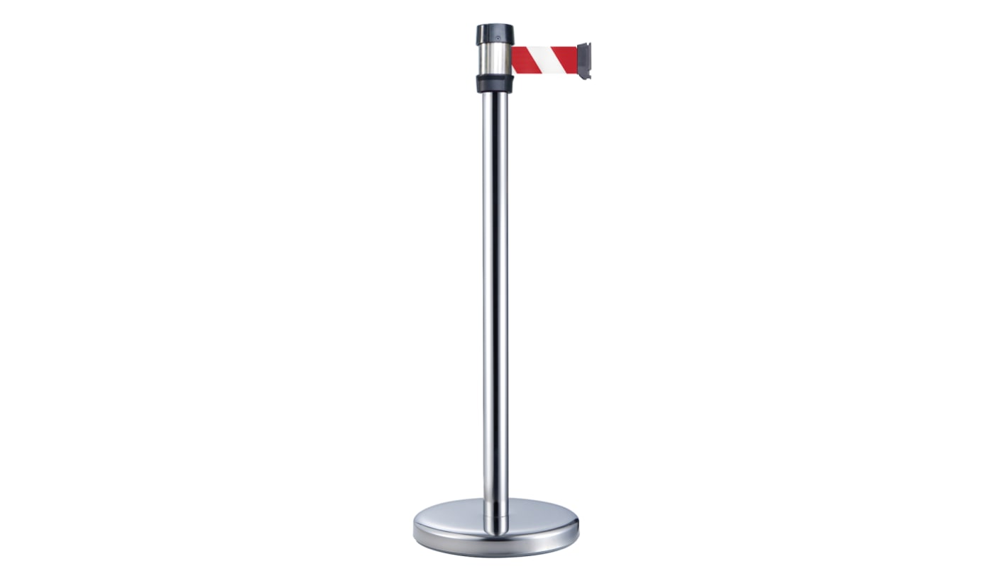 RS PRO Einziehbarer Absperrposten Stahl Silber Versenkbarer Poller, H.Barr. 980mm L.Band 2m