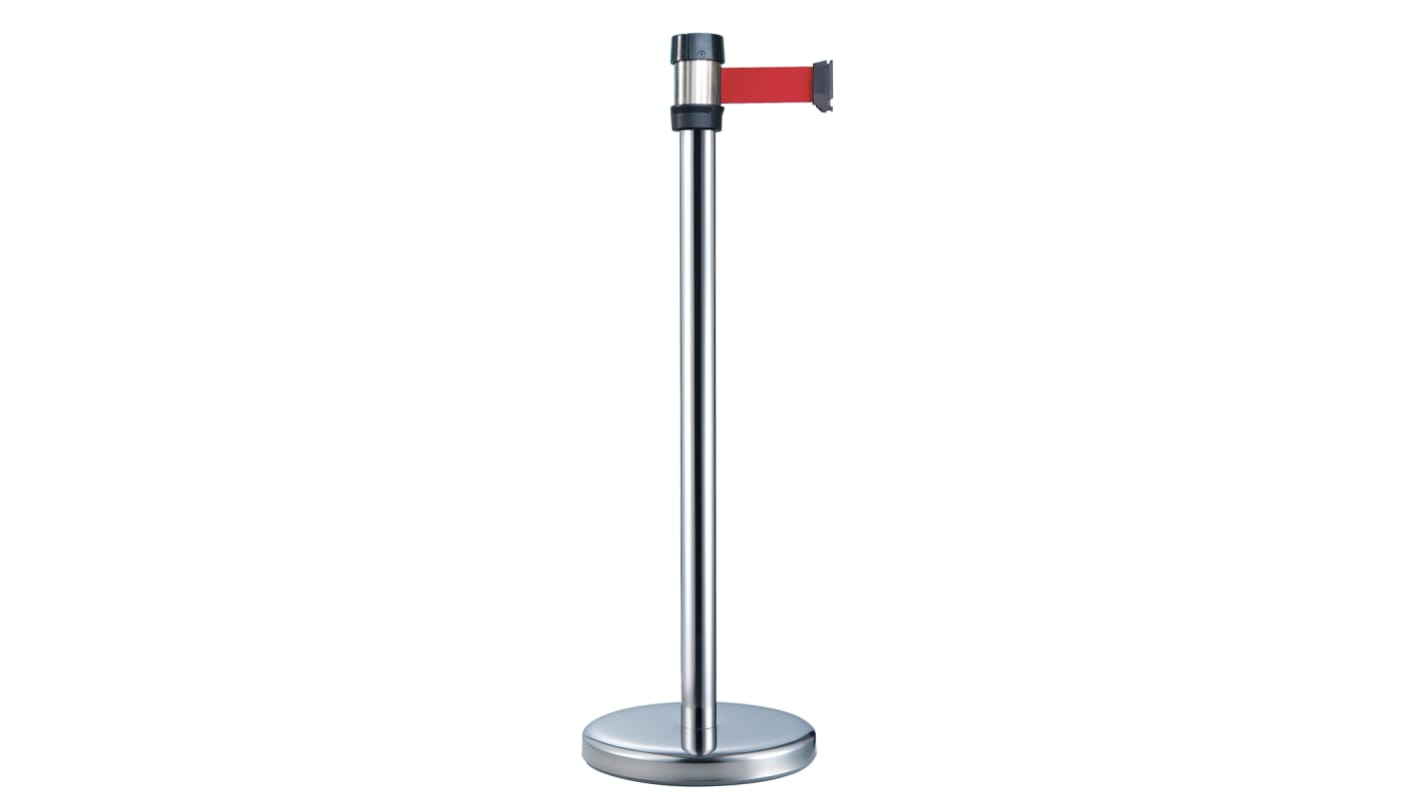 RS PRO Silver Steel Retractable Barrier, 2m, Red Tape