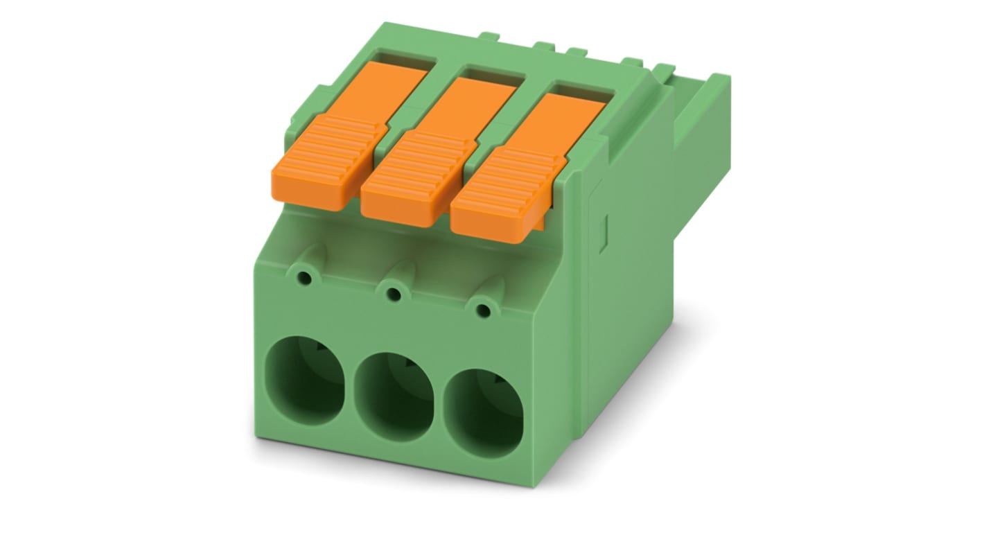 Phoenix Contact, 7.62mm Pitch, LPC 6/ 3-ST-7.62, 3 Way, , Pluggable Terminal Block, Plug, Cable Mount, Push-In