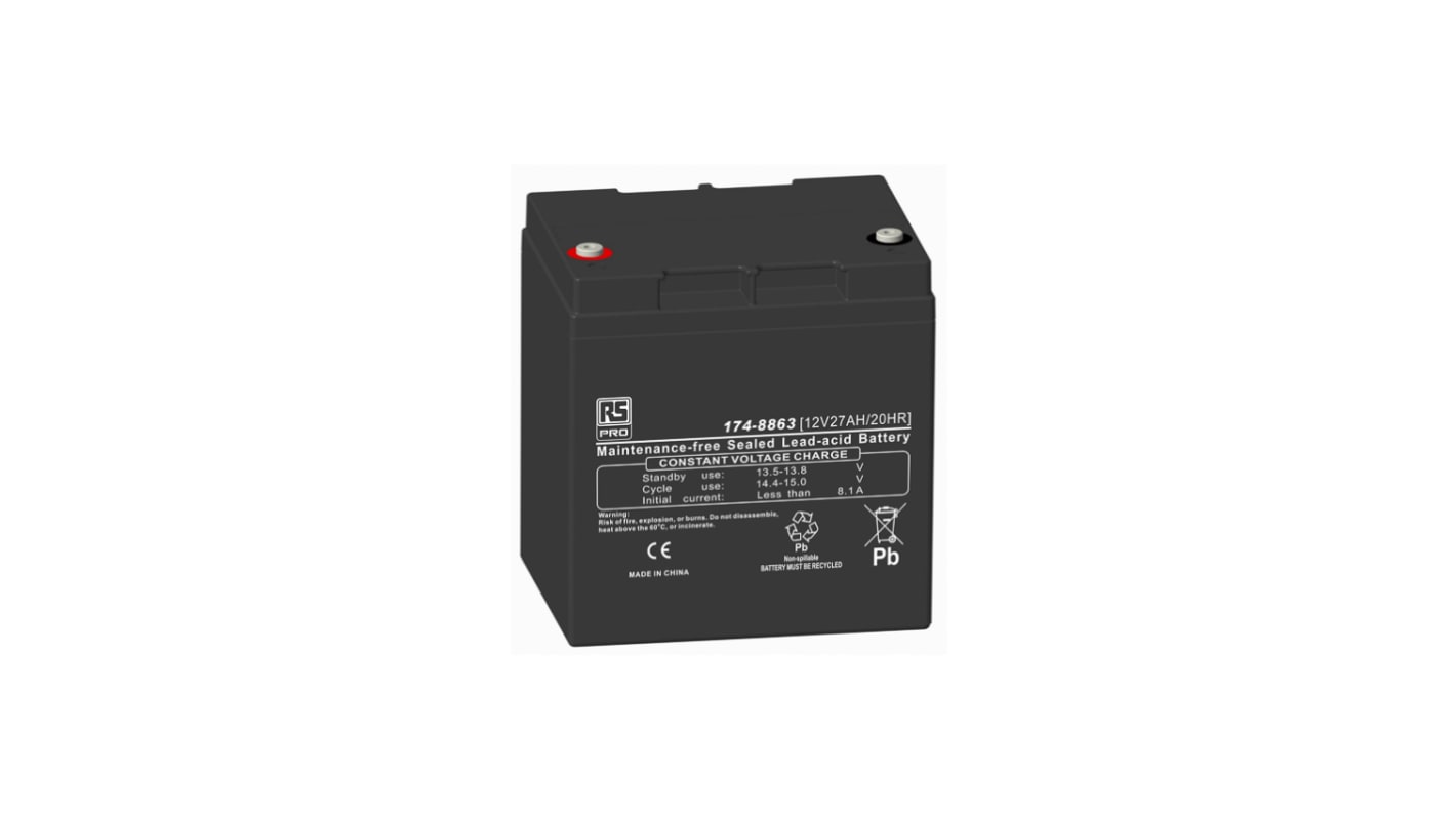 RS PRO 12V T12 Sealed Lead Acid Battery, 27Ah