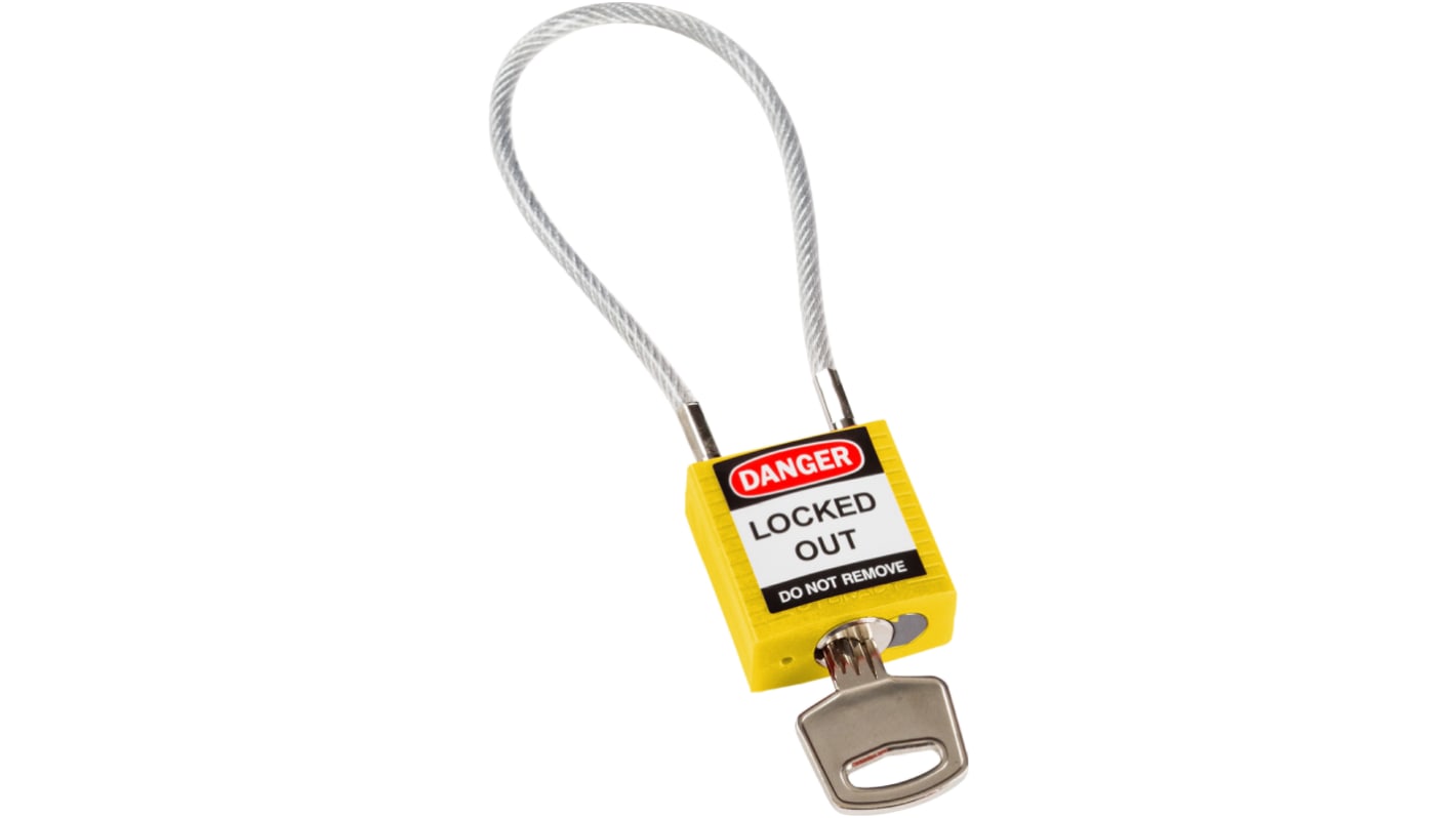 Brady Yellow 1-Lock Rugged Reinforced Nylon Body with Sheathed Steel Cable Keyed Padlocks & Safety Padlocks, 4.7mm