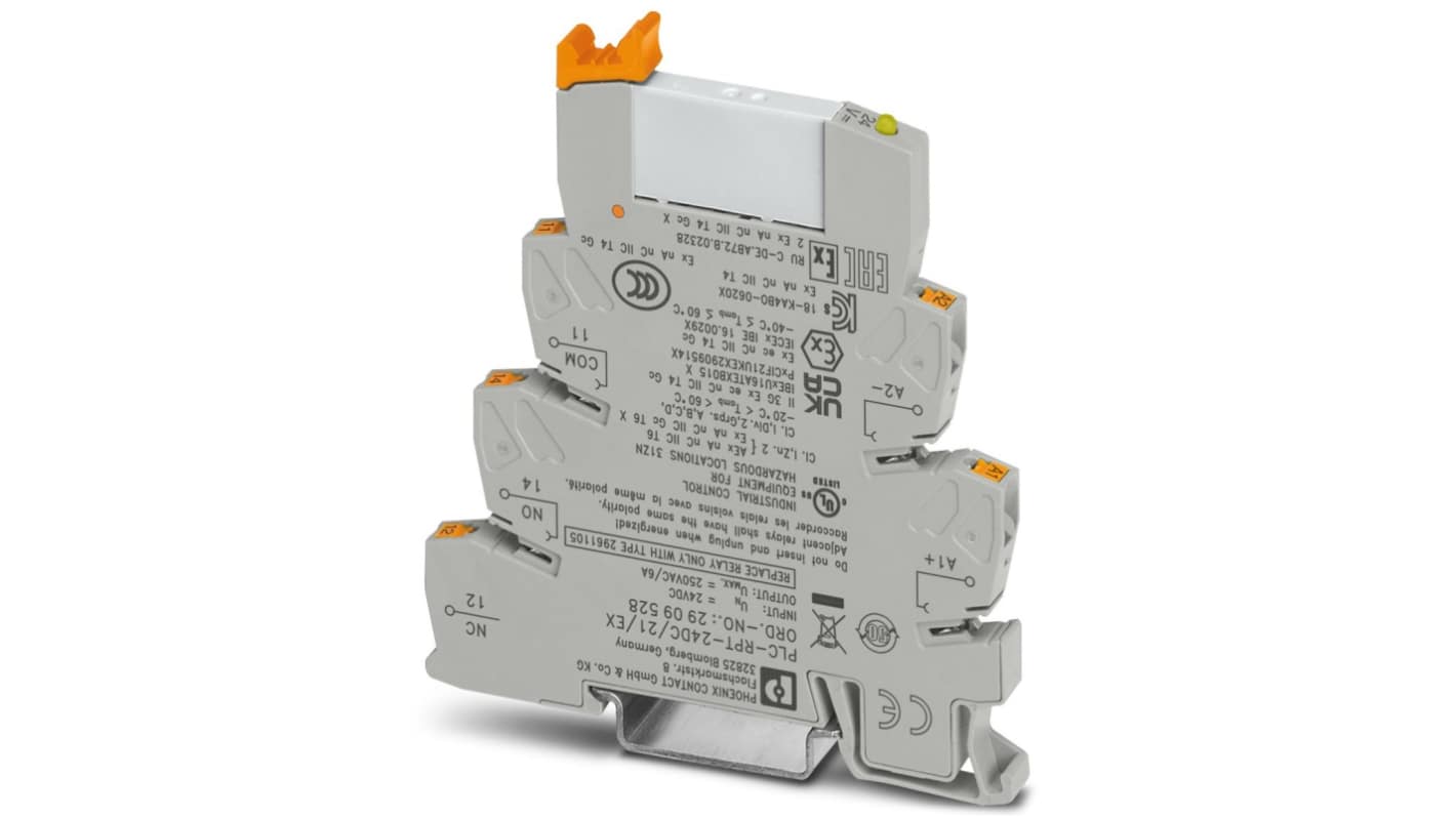 Phoenix Contact PLC-RPT-24DC/21/EX Series Interface Relay, DIN Rail Mount, 24V dc Coil, SPDT, 1-Pole