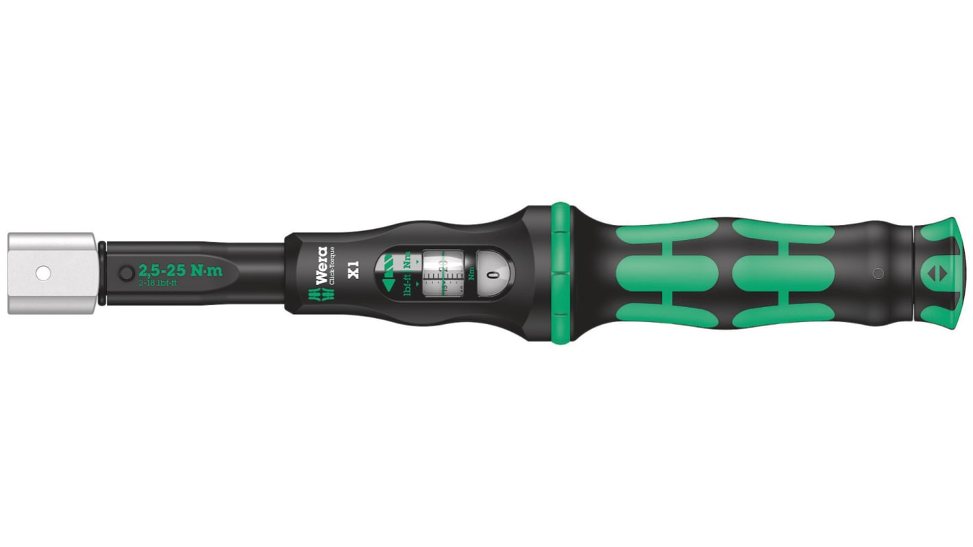 Wera Click-Torque X 1 Click Torque Wrench, 2.5 → 25Nm, Square Drive, 9 x 12mm Insert