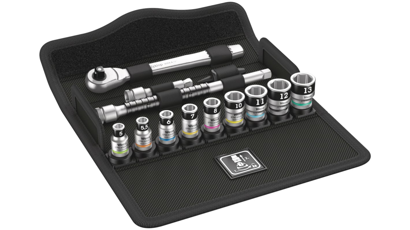 Wera 13-Piece Metric 1/4 in Standard Socket Set with Ratchet, 6 point