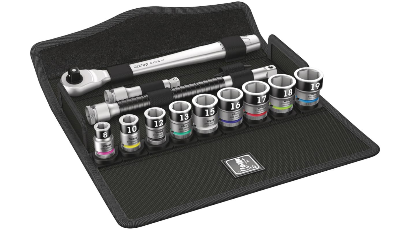 Wera 10-Piece Metric 3/8 in Standard Socket Set with Ratchet, 6 point