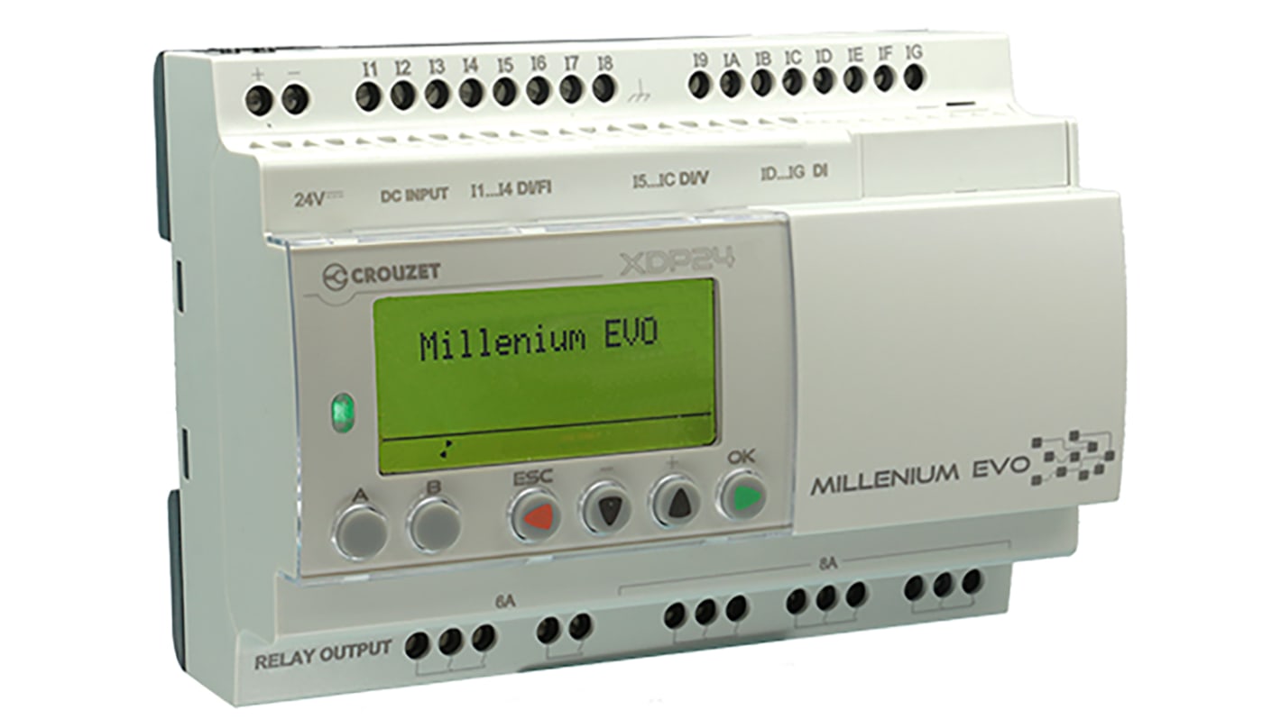 Rs-Online CPU PLC Crouzet Millenium Evo ingressi: 16 (Digitali) uscite: 8 16/8 I/O 24 V c.c