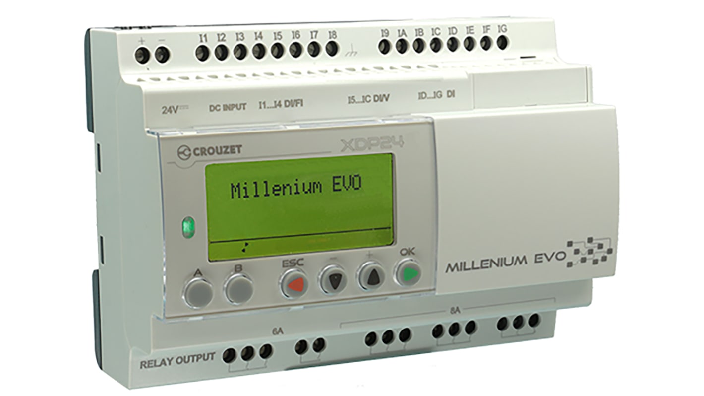 Crouzet Millenium Evo Series PLC CPU for Use with PLC, Relay Output, 16 (Digital)-Input, Digital Input