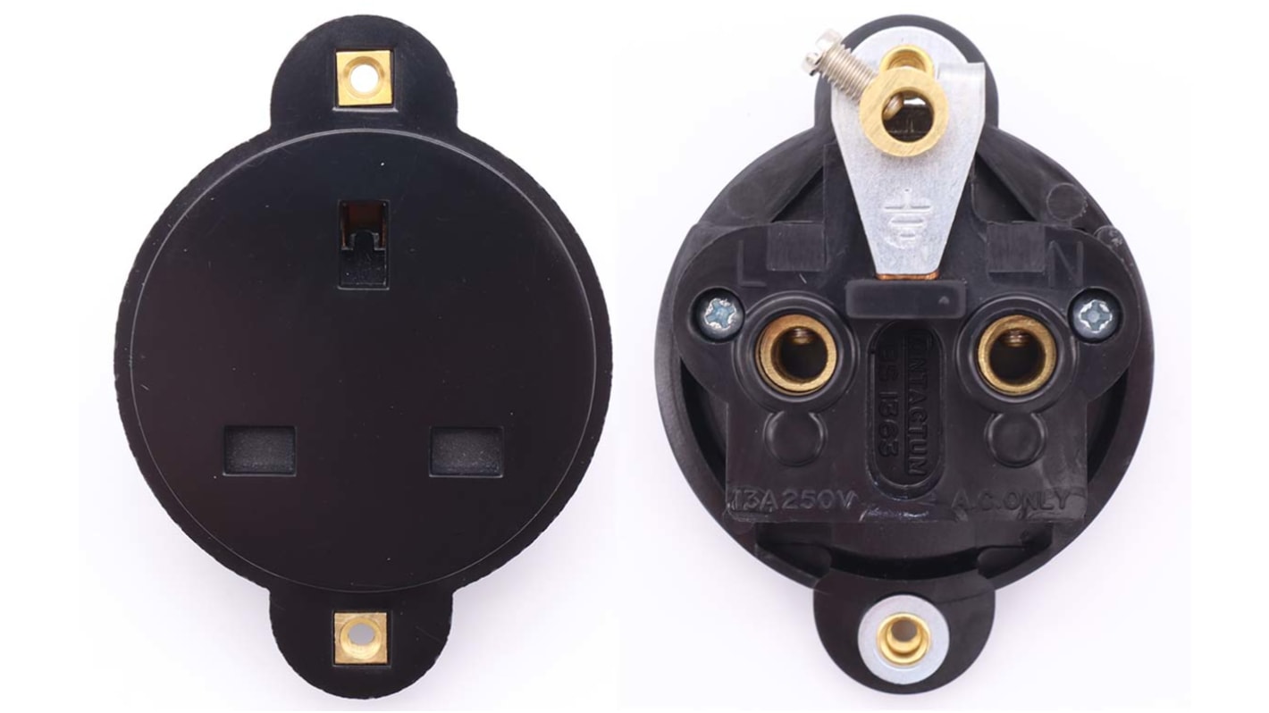 Contactum Black 1 Gang Plug Socket, 2 Poles, 13A, Type G - British, Indoor Use
