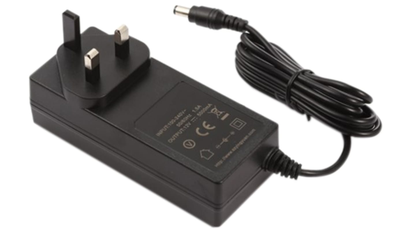 RS PRO Steckernetzteil AC/DC-Adapter 60W, 100V ac, 24V dc / 2.5A, UK-Netzstecker