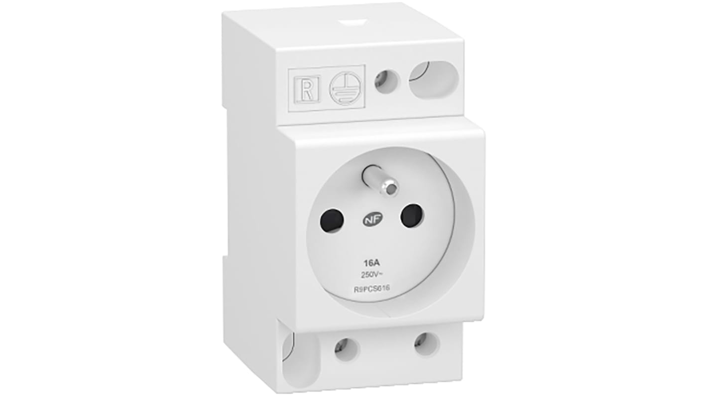 Schneider Electric French Mains Plug, 16A White, DIN Rail Mount, 250 V