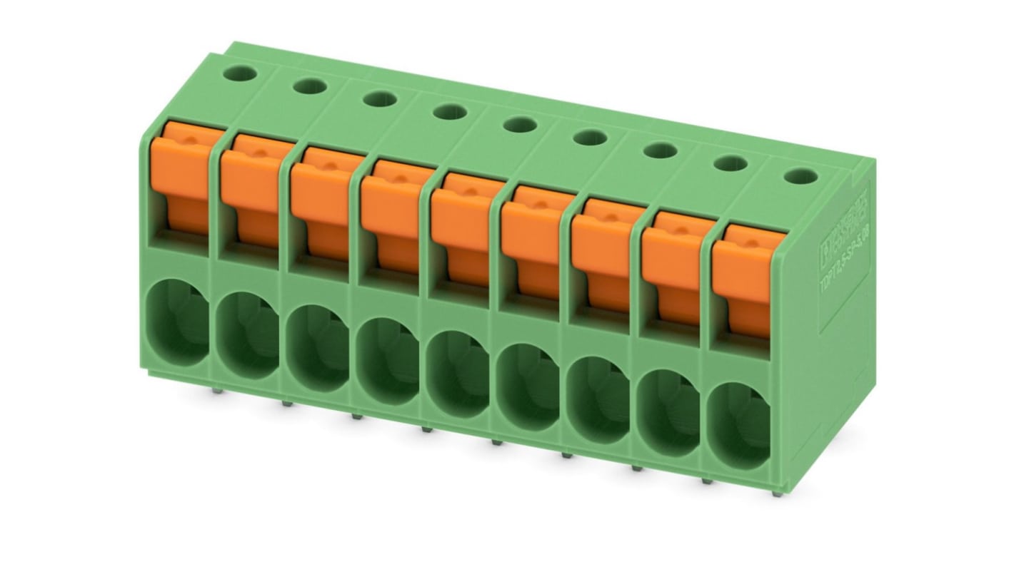 Phoenix Contact TDPT 2.5/ 9-SP-5.08 Series PCB Terminal Block, 9-Contact, 5.08mm Pitch, Through Hole Mount, 1-Row,