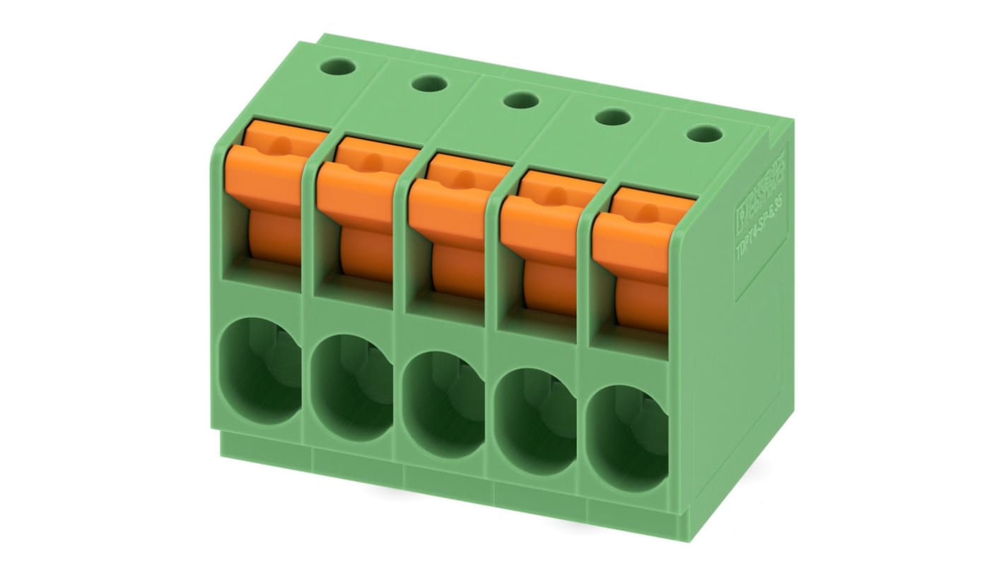 フエニックスコンタクト TDPT 4/ 5-SP-6.35-ZB 基板用端子台, 41A, 1000 V, 6.35mmピッチ, 1列, 5極